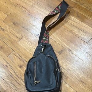Antik Kraft Black faux Leather Sling Bag with Gold Zippers